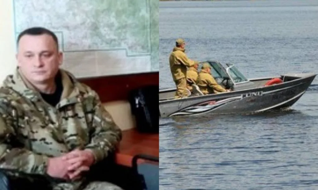 Військовий чоловік та рятувальники на моторному човні