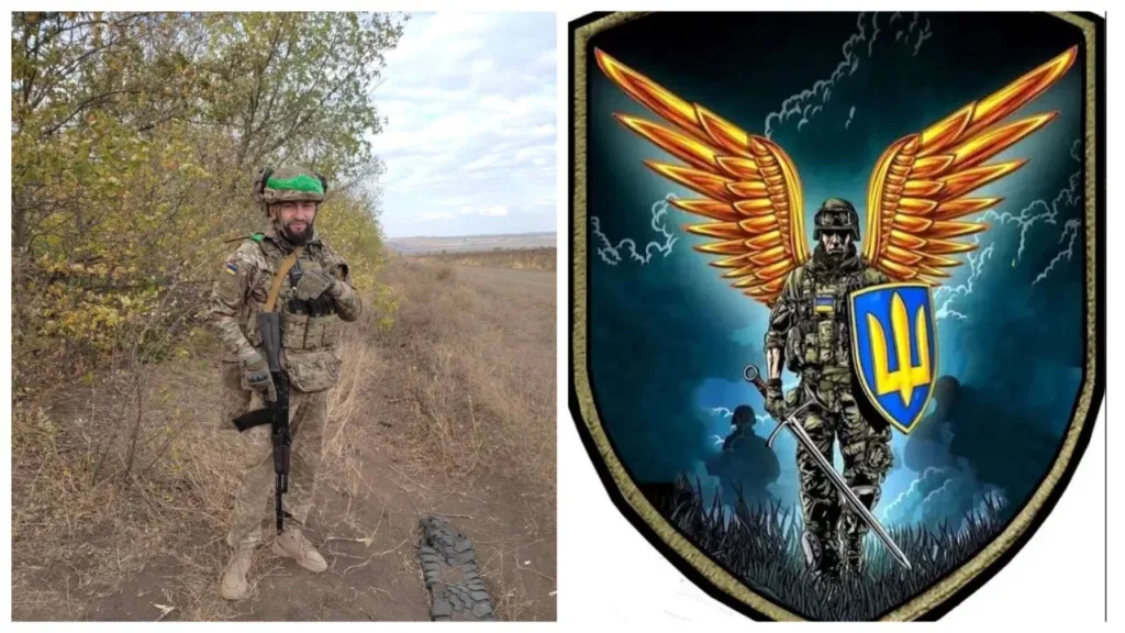 Український військовий та емблема з крилами