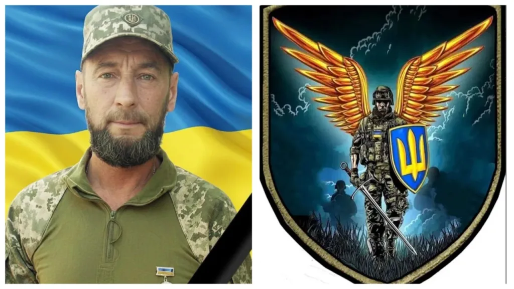 Український військовий і герб із золотими крилами