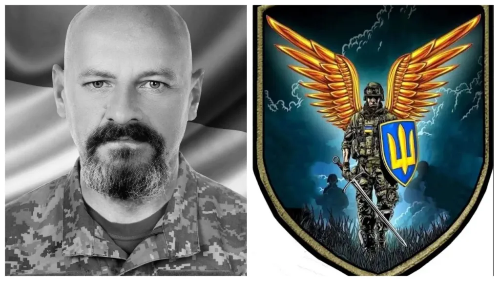 Український військовий та герб із золотими крилами