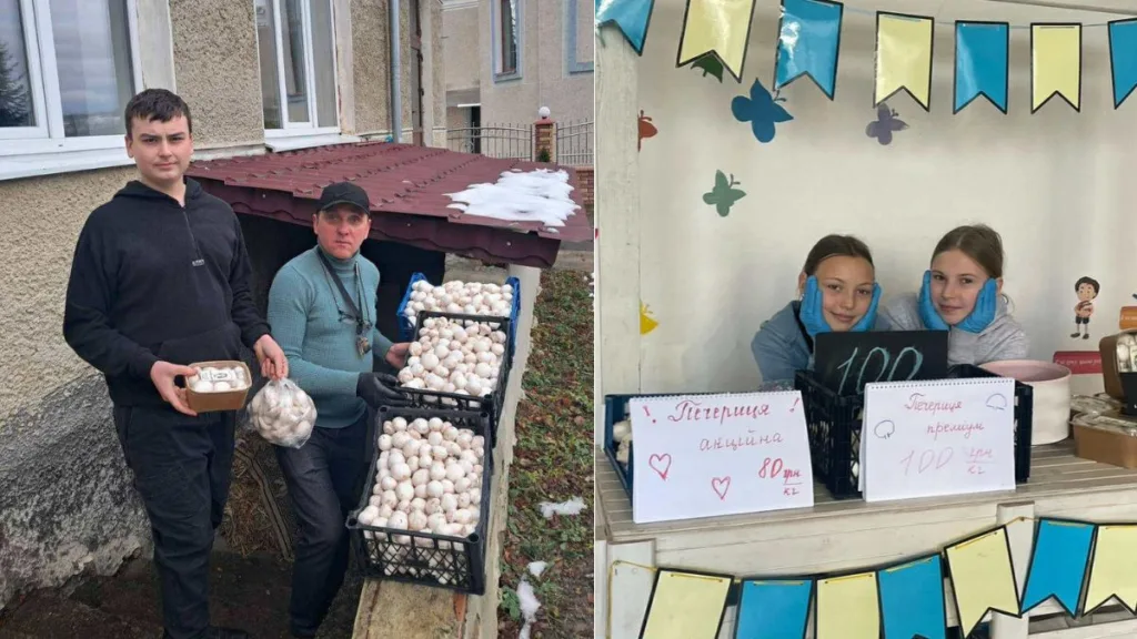 Продаж печериць місцевими жителями на ярмарку