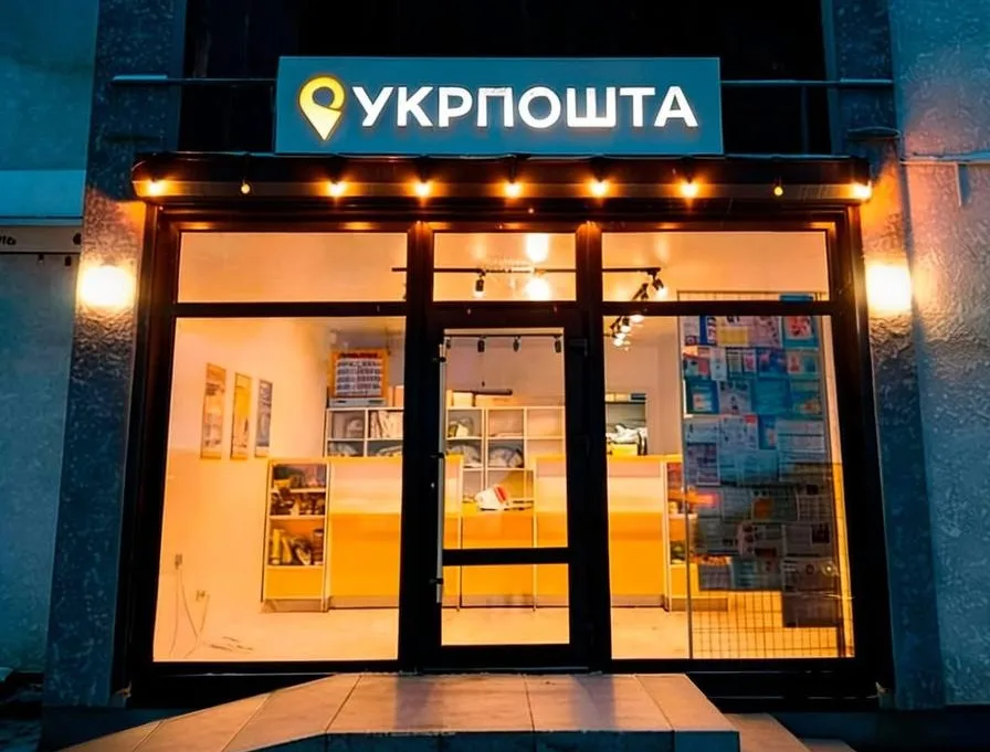 Вхід до відділення Укрпошти ввечері