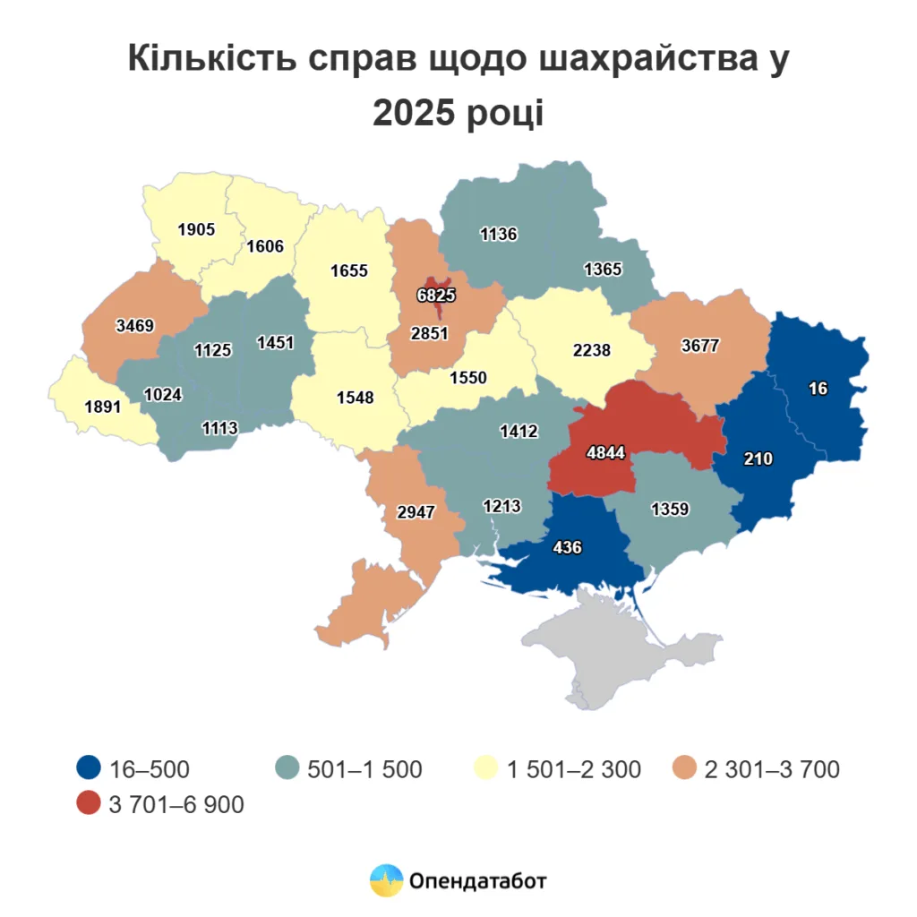 Карта України з рівнями шахрайства 2025 року