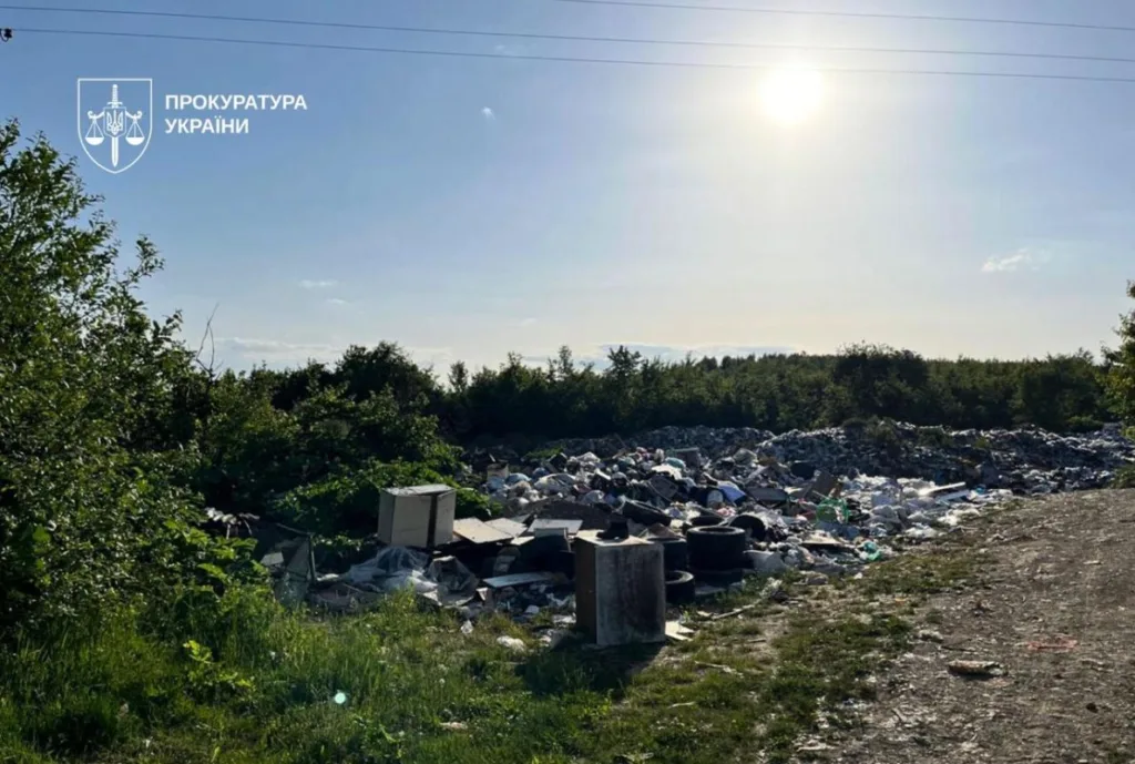 Нелегальне сміттєзвалище біля лісу на заході сонця