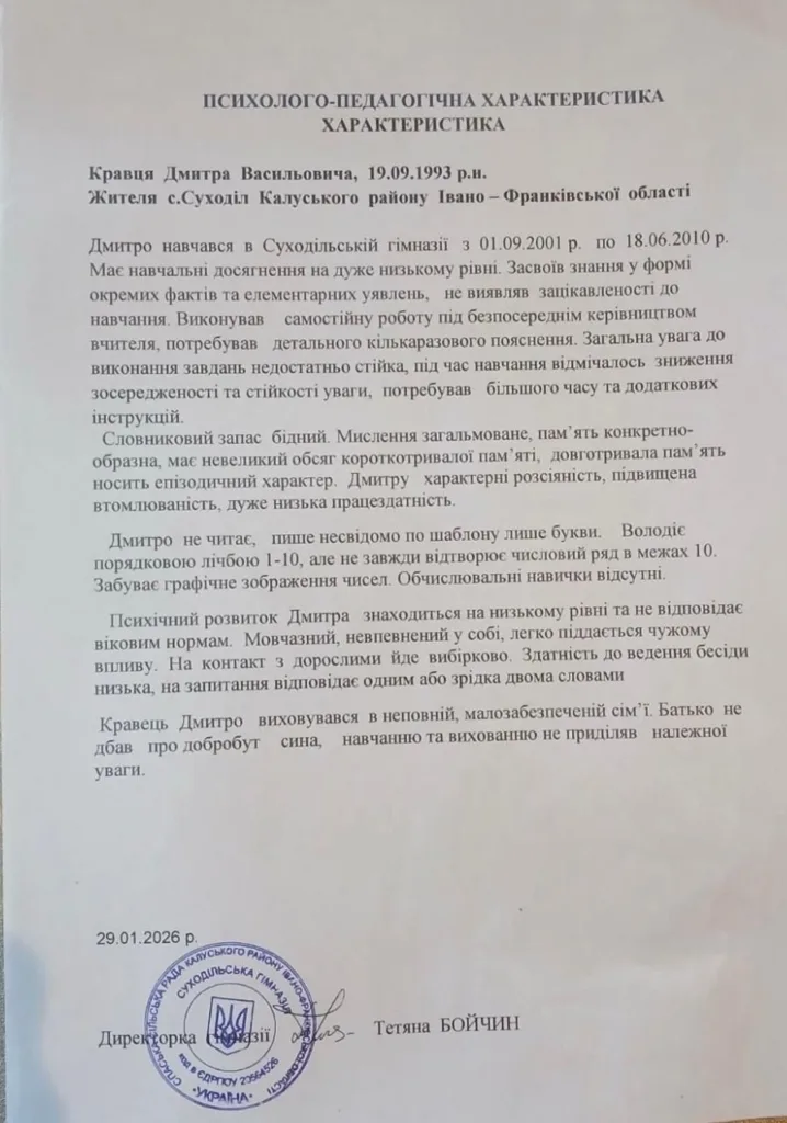 Психолого-педагогічна характеристика учня Дмитра Кравця