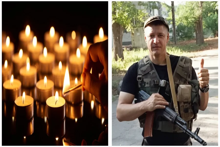 Свічки пам’яті та військовий з гвинтівкою