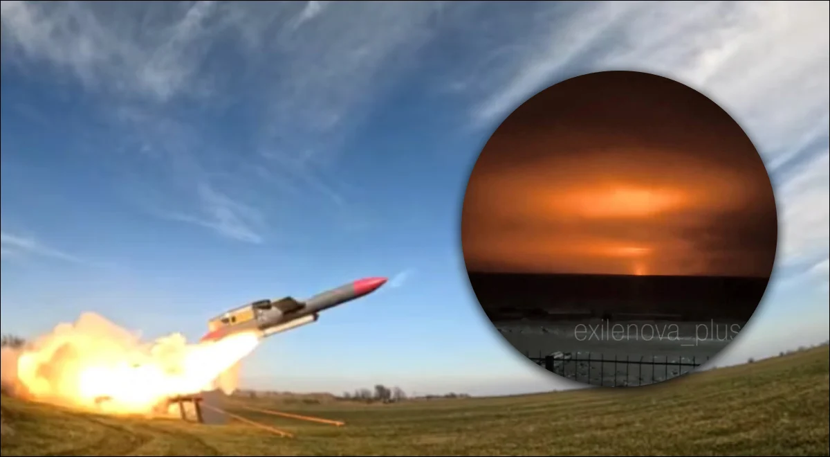 Запуск ракети та вибух у нічному небі