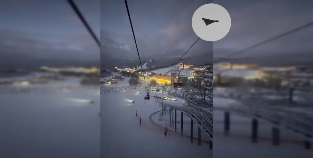 Нічний гірськолижний курорт із підйомником у горах