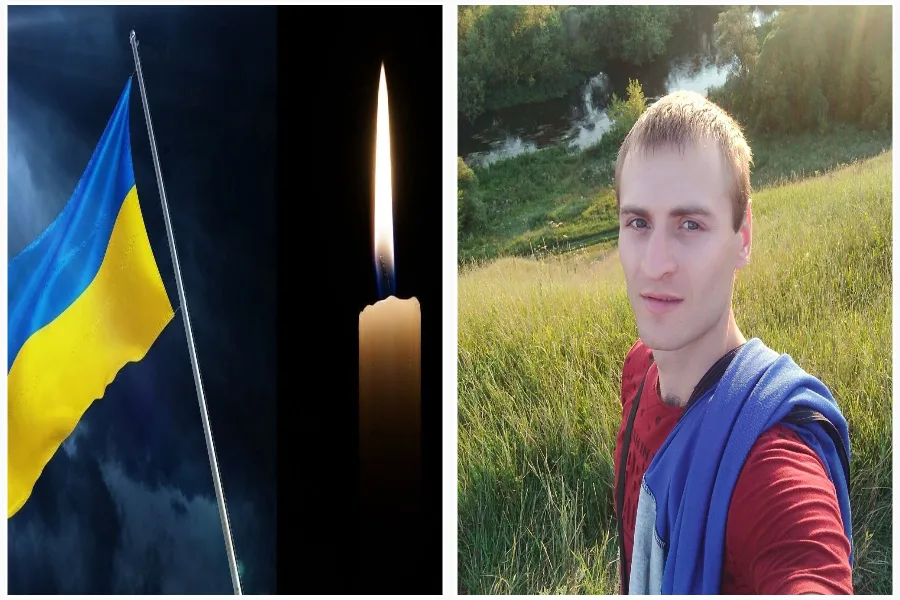 Прапор України, свіча та чоловік на природі