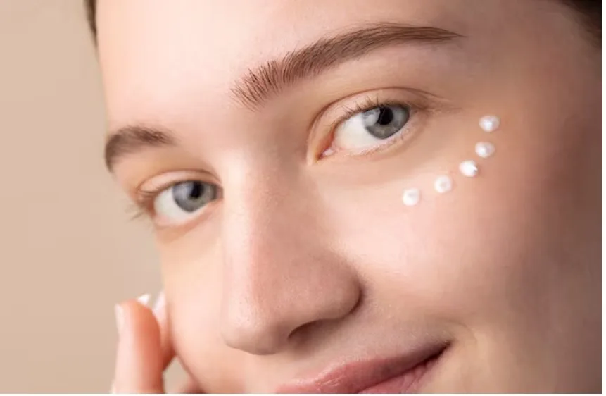 Нанесення крему під очі на шкіру обличчя