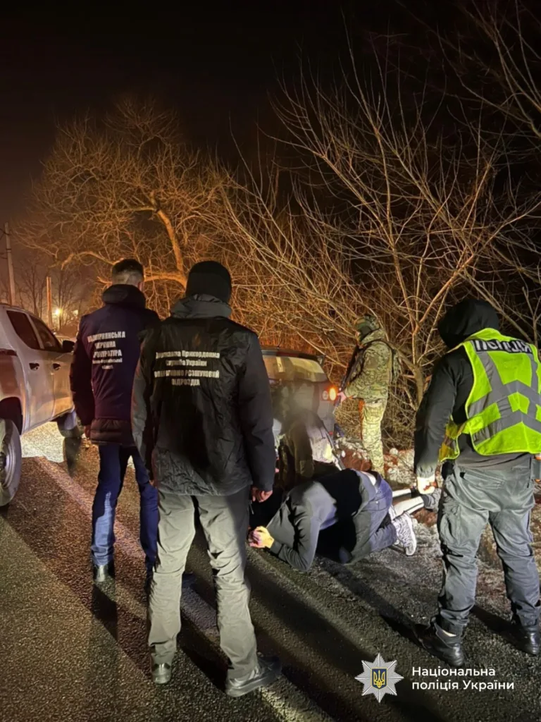 Поліція затримує підозрюваного вночі на дорозі