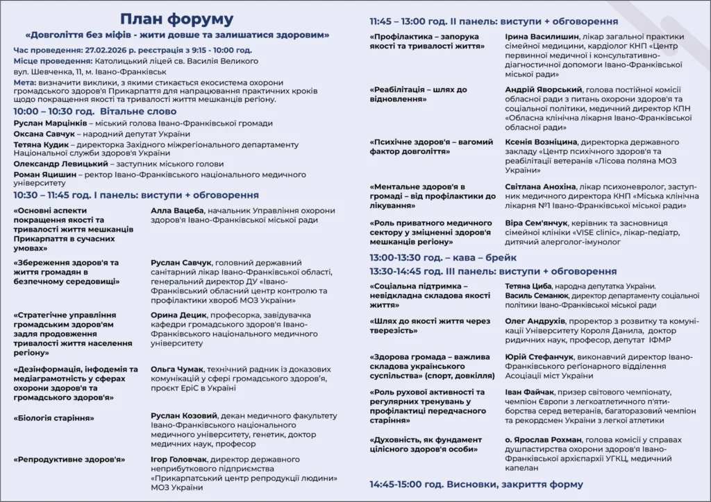 План форуму про здорове довголіття Івано-Франківськ 2026
