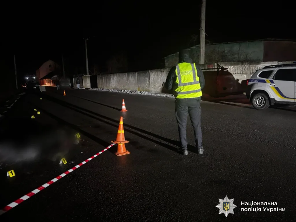 Поліція досліджує місце події на дорозі вночі