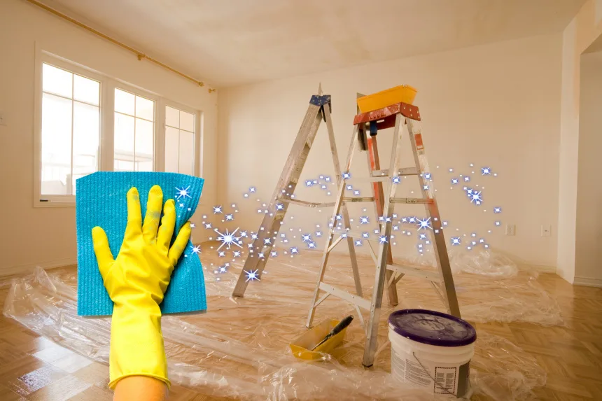 Прибирання після ремонту у світлій кімнаті