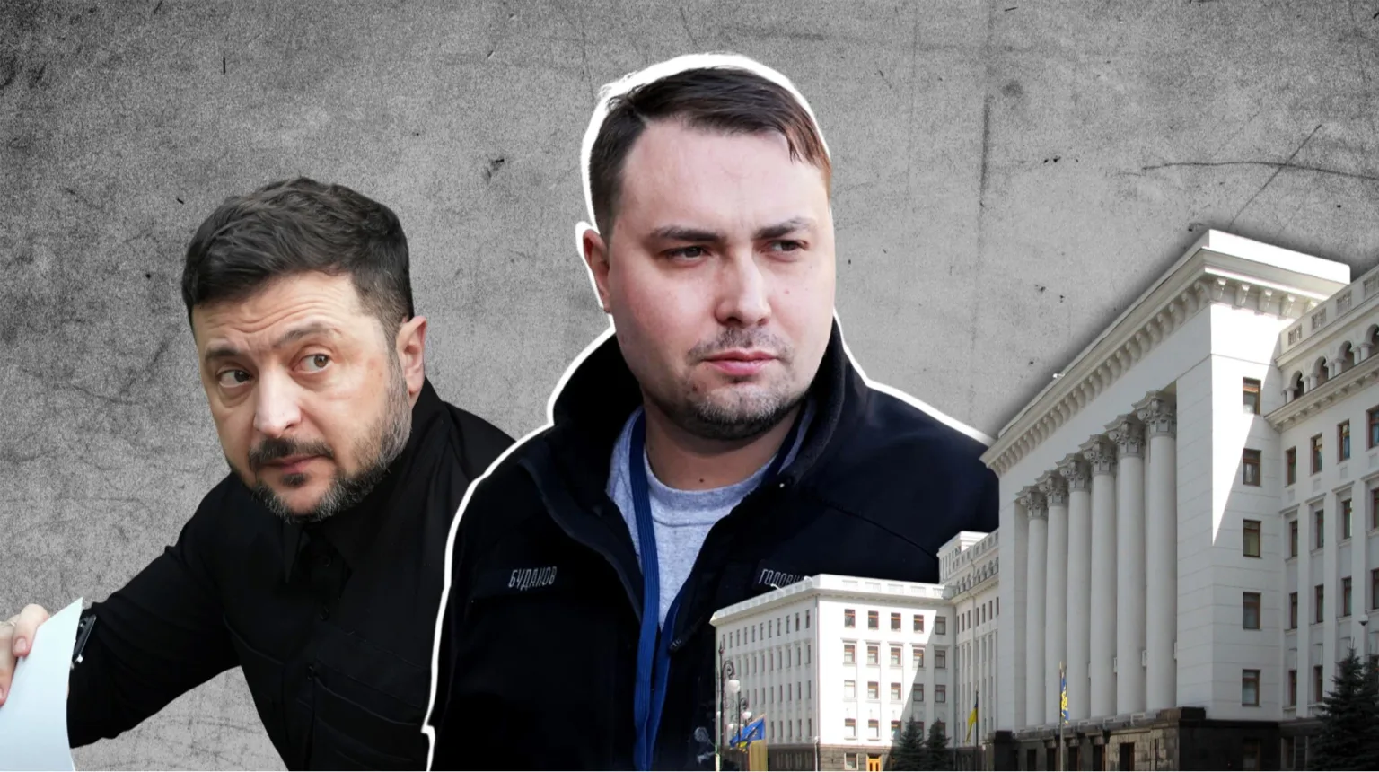 Двоє чоловіків перед будівлею українського уряду