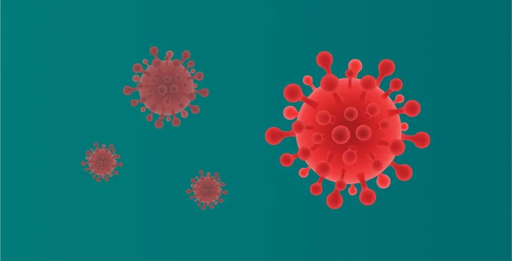 Червоні віруси на зеленому тлі