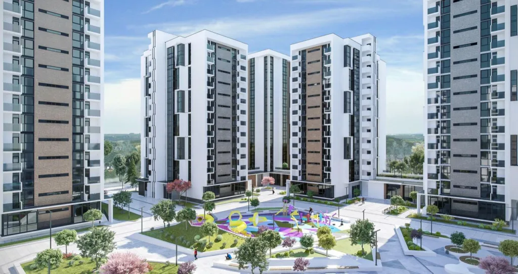 Сучасний житловий комплекс із дитячим майданчиком