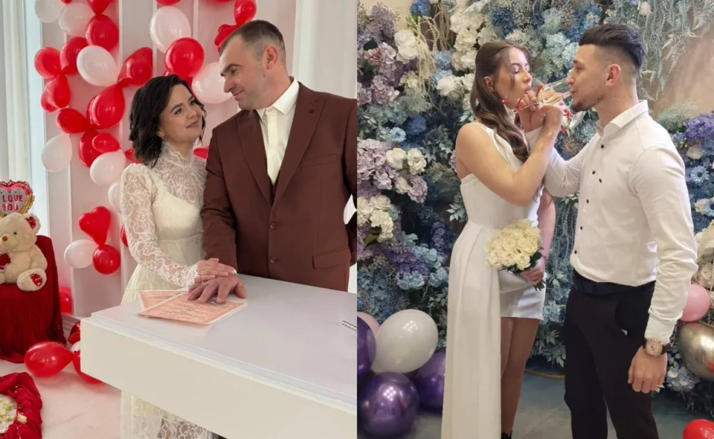 Молодята святкують весілля серед повітряних кульок