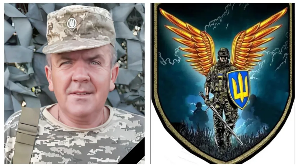 Український військовий та герб з крильми