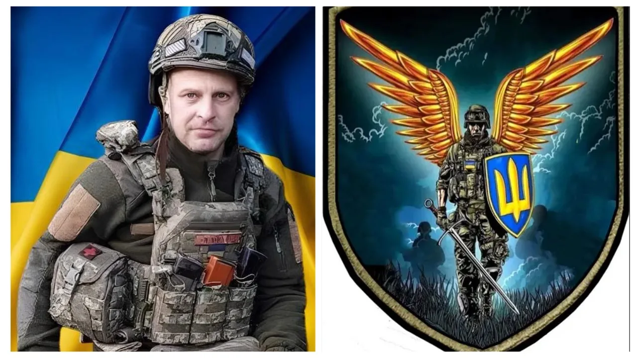 Український військовий і герб з крильми та тризубом