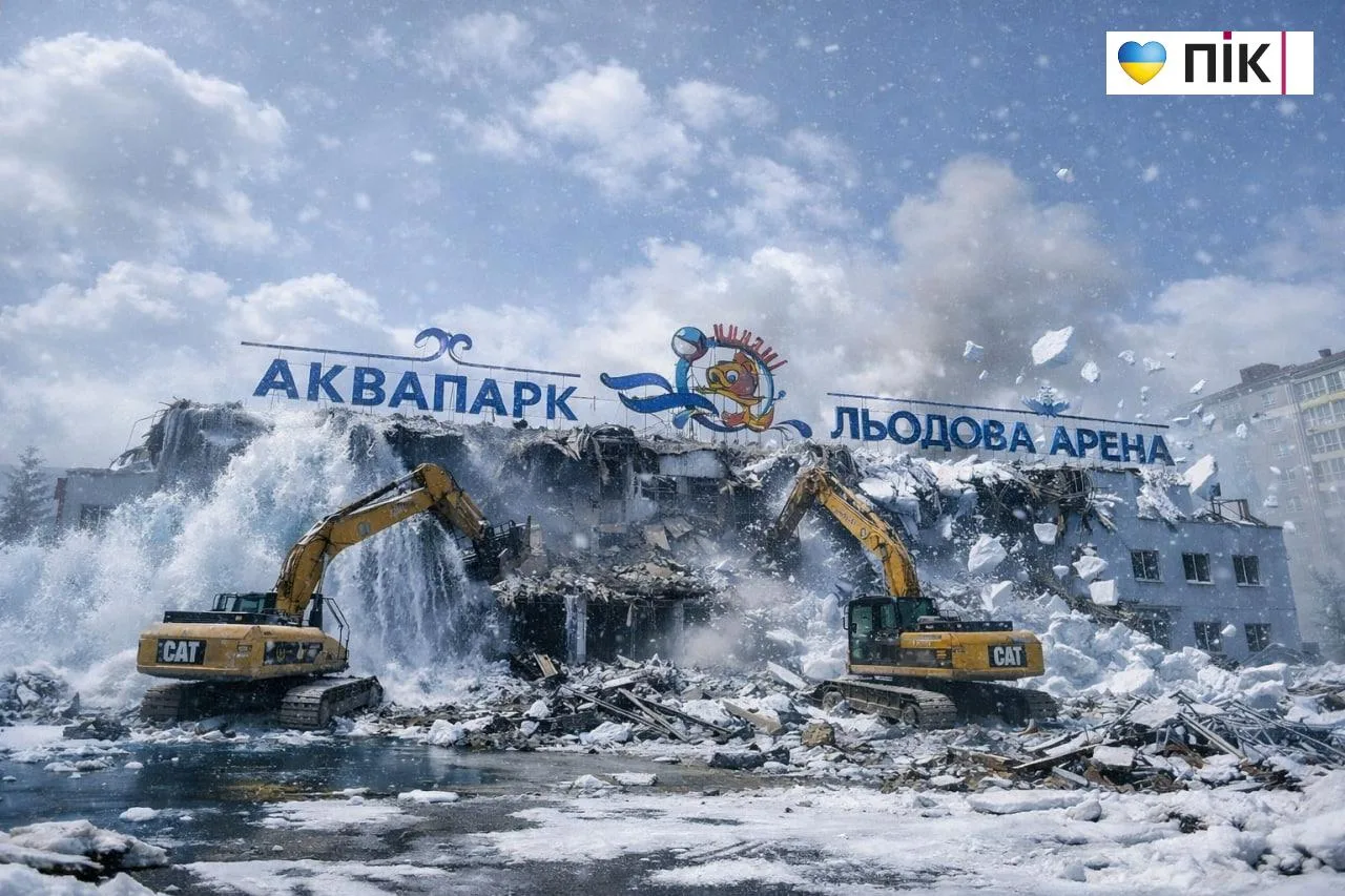 Бульдозери зносять аквапарк Льодова арена взимку