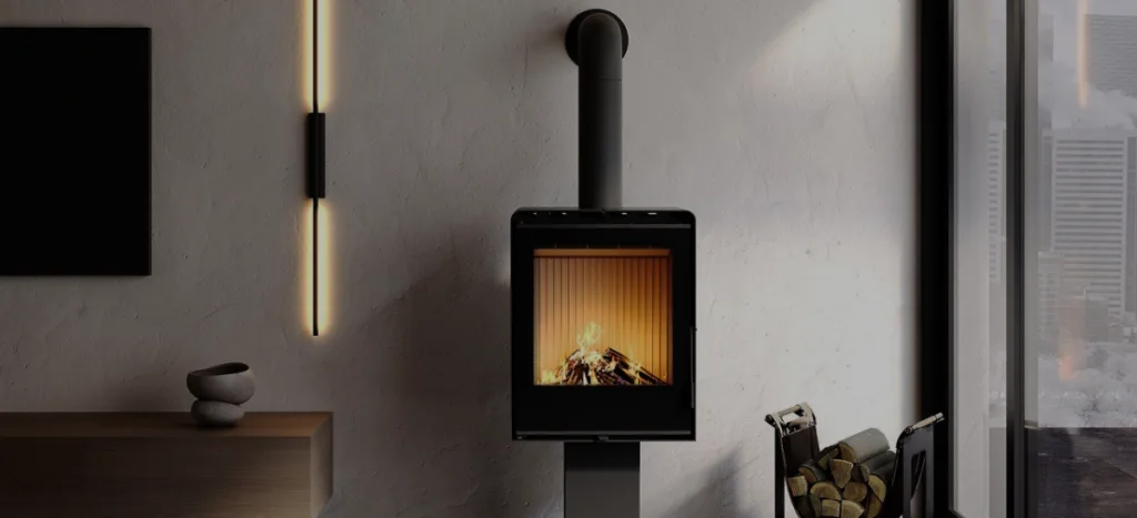 Сучасна піч з вогнем у вітальні