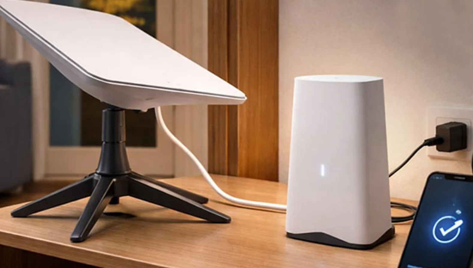 Супутниковий інтернет-термінал і маршрутизатор на столі