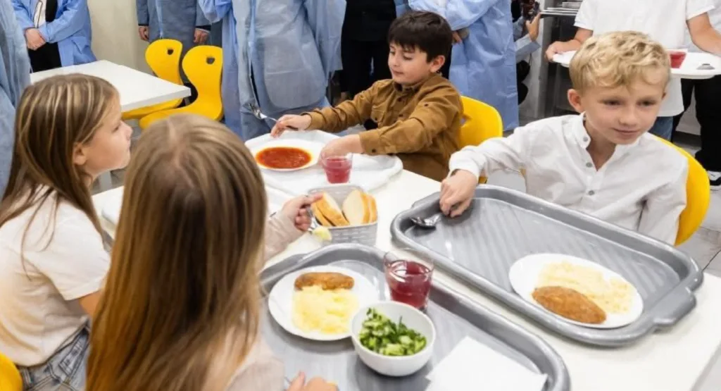 Діти обідають у шкільній їдальні