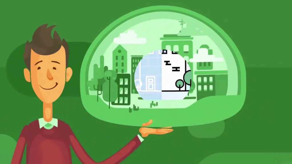 Чоловік тримає екологічне місто в руці