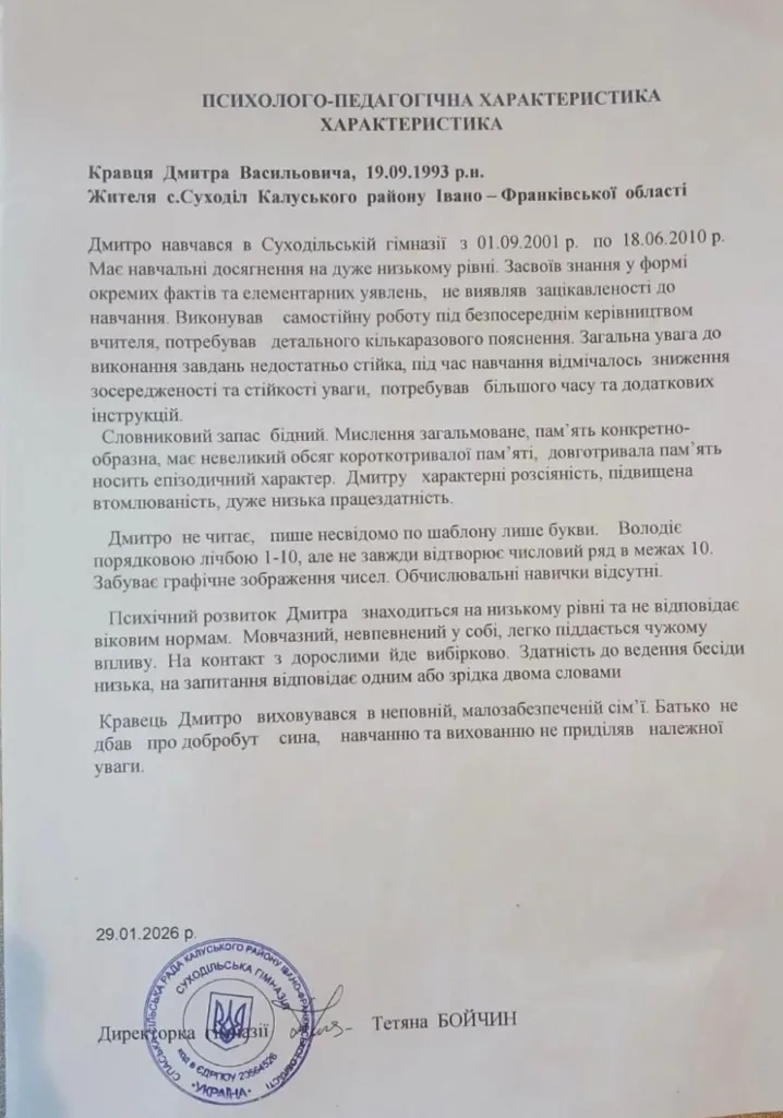 Психолого-педагогічна характеристика учня Дмитра Кравця