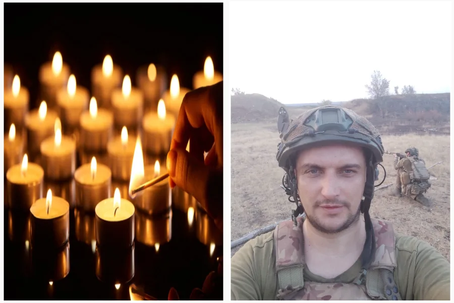 Свічки пам’яті та військовий на полі бою