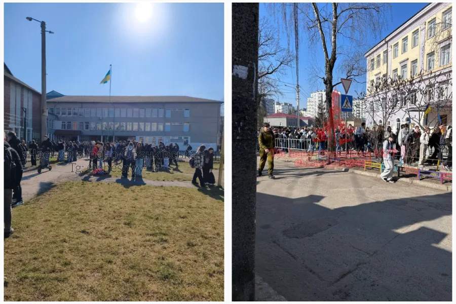 Учні евакуюються зі школи на подвір’я