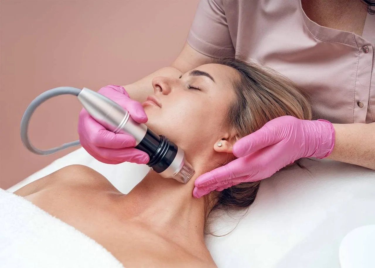 Косметолог робить апаратний масаж шиї жінці