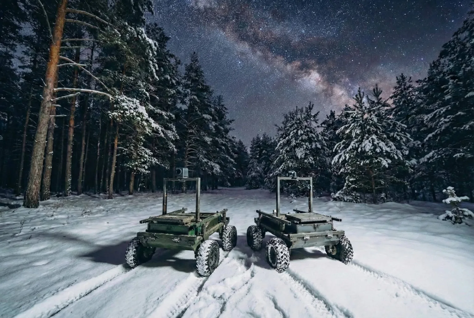 Роботи в зимовому лісі під зоряним небом