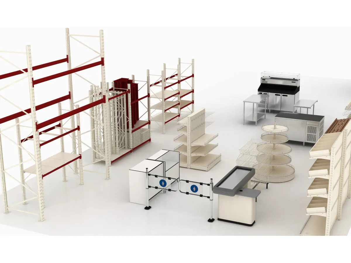 Торгове обладнання та металеві стелажі для магазину