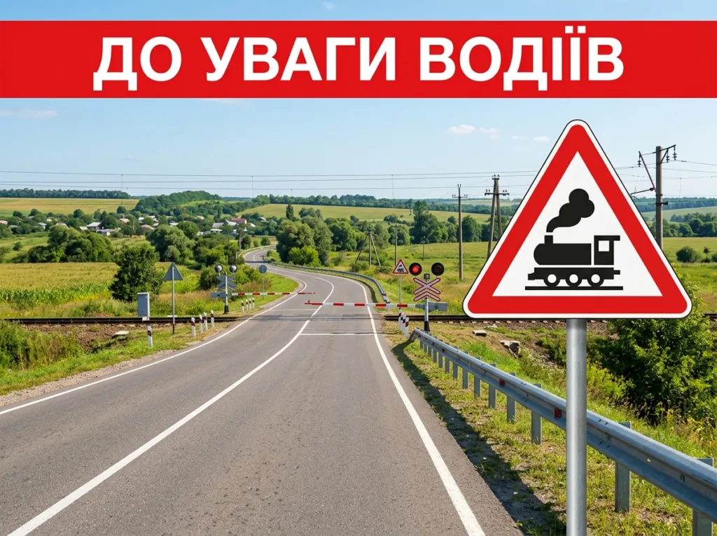 Залізничний переїзд попереду, попереджувальний знак для водіїв