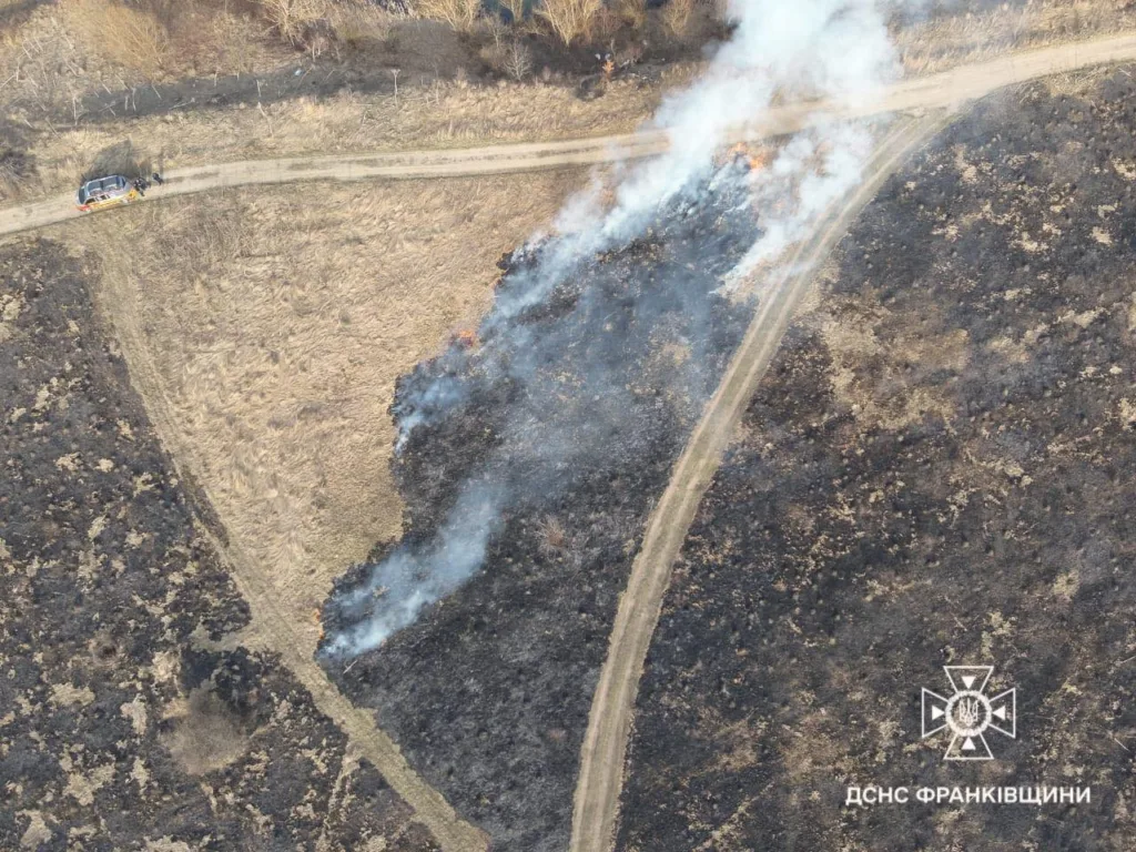 Пожежа сухої трави на відкритій місцевості