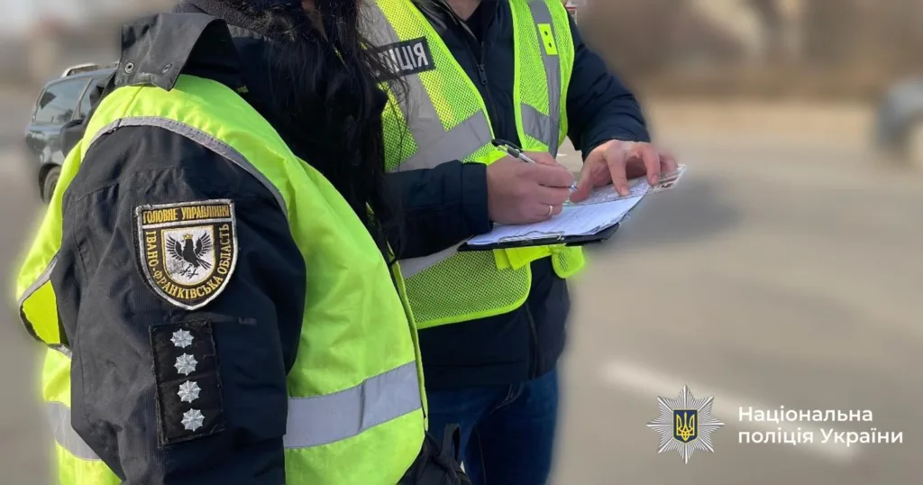 Поліцейські Івано-Франківщини оформлюють документи на дорозі