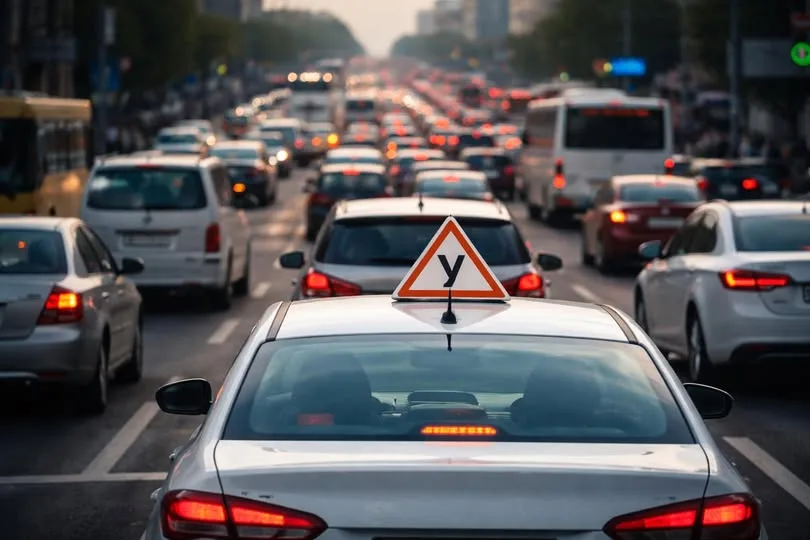 Учбовий автомобіль у міському заторі