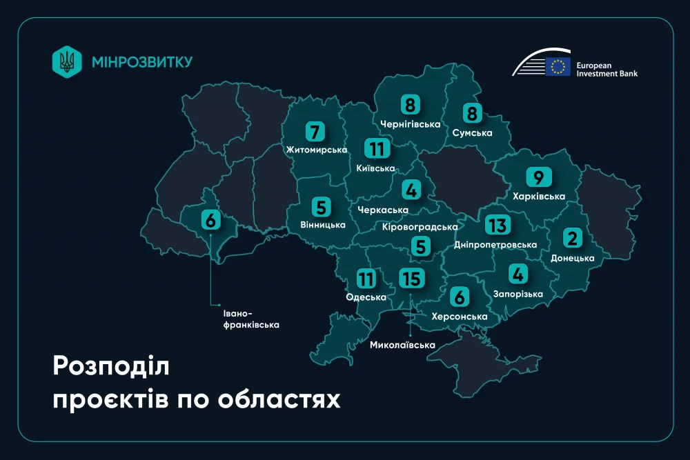 Карта України з розподілом проєктів по областях
