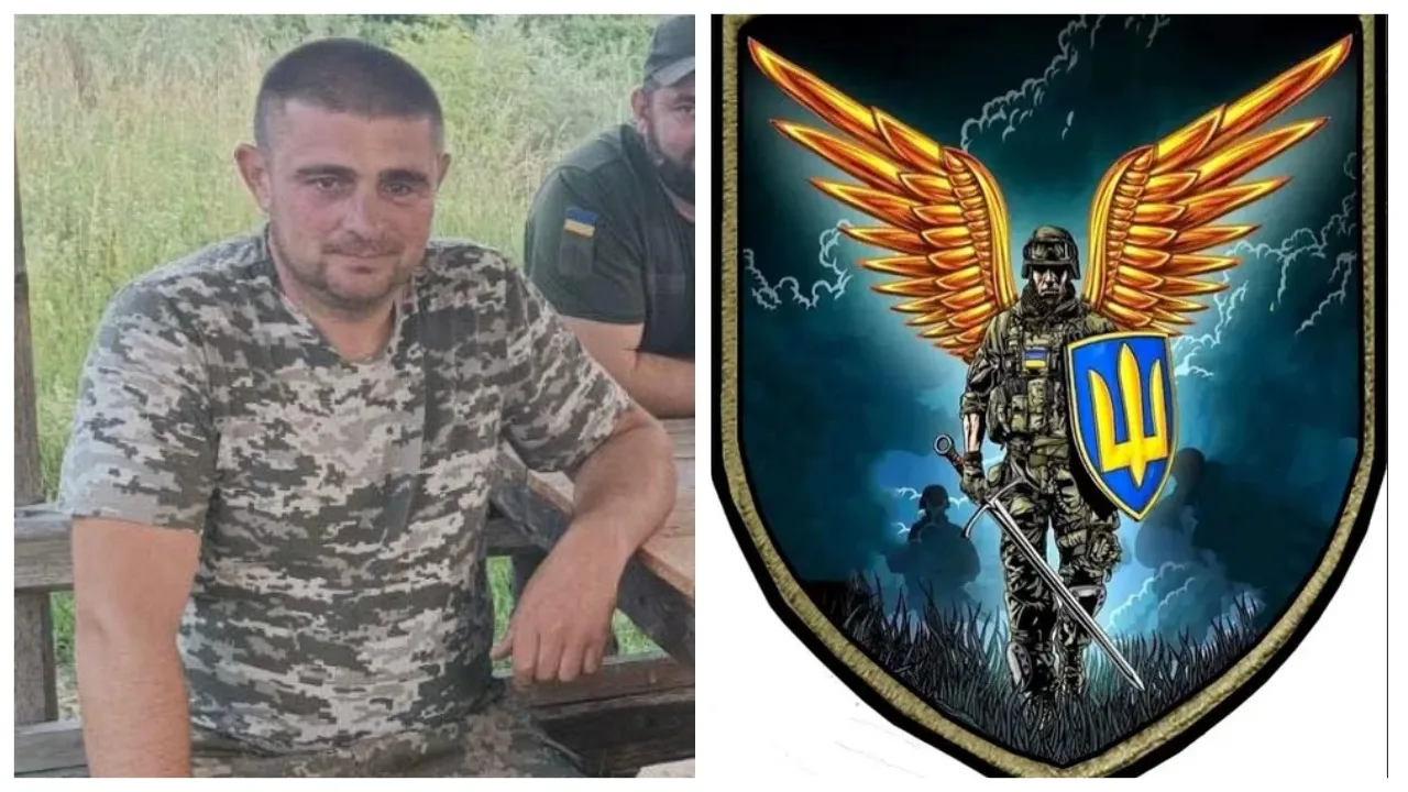 Український військовий та герб із крильцями