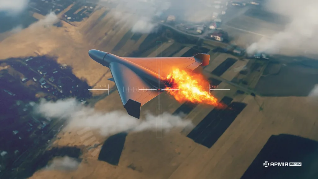 Безпілотник у вогні над полями під час бою