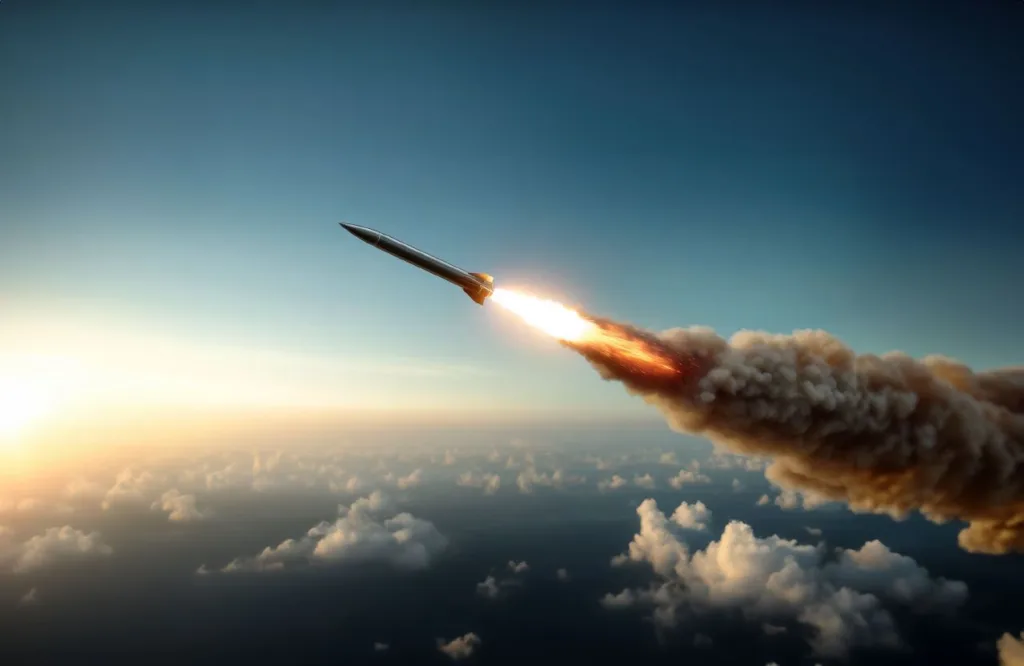 Ракета злітає в небі над хмарами