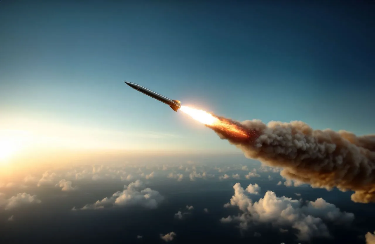 Ракета злітає в небі над хмарами