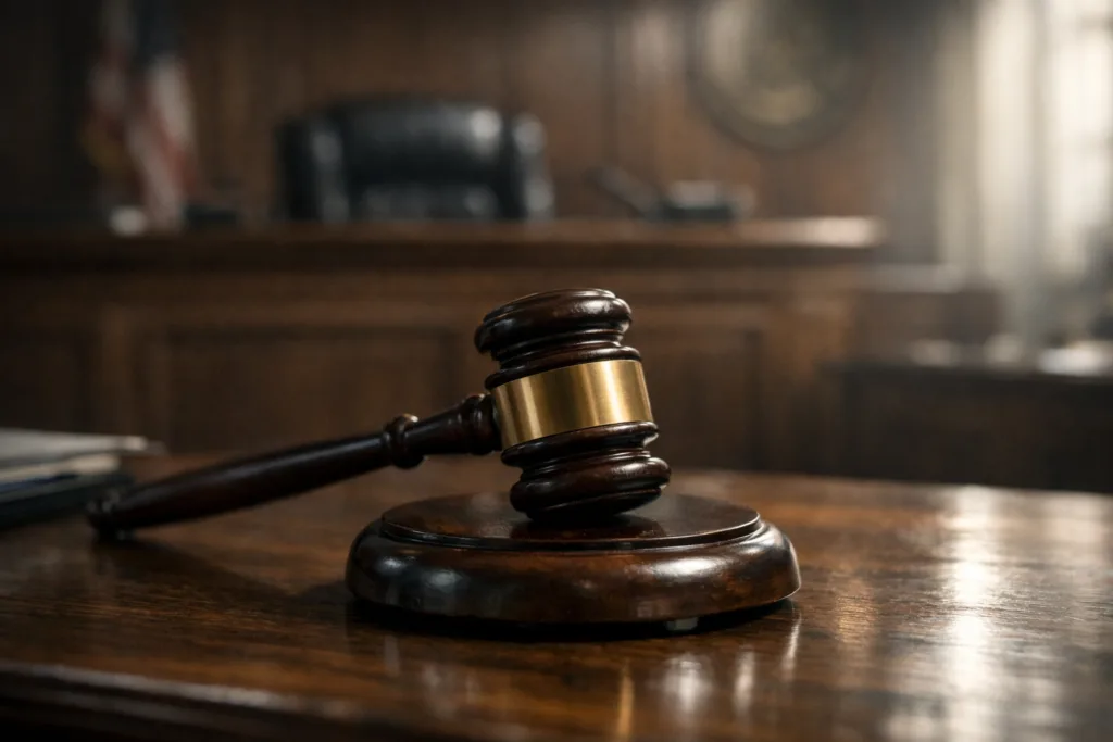 Суддівський молоток у залі суду