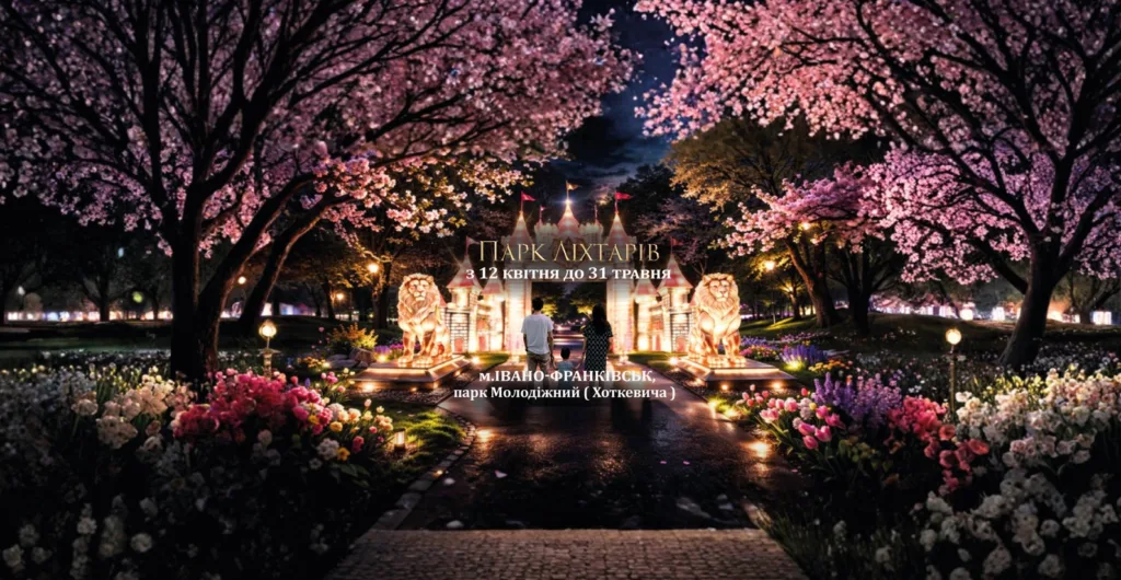Парк ліхтарів Івано-Франківськ весняна нічна ілюмінація