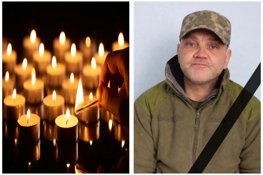 Свічки пам’яті та військовослужбовець у формі