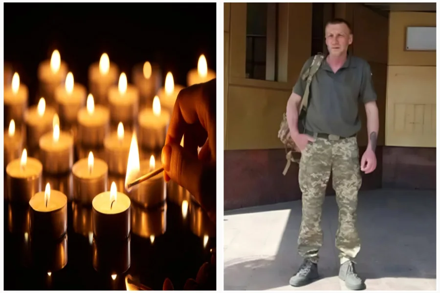 Свічки пам’яті та військовий у формі