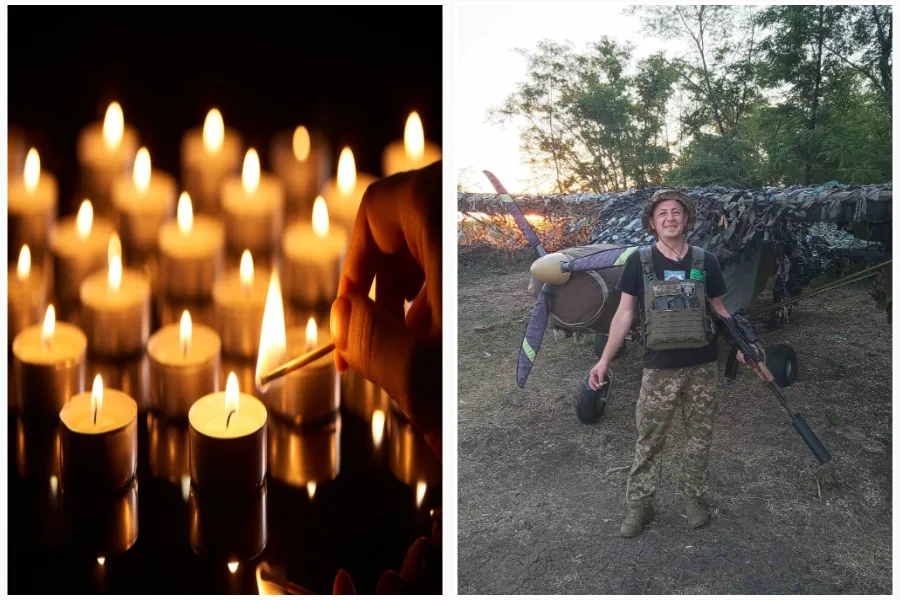 Свічки пам’яті та український військовий біля літака