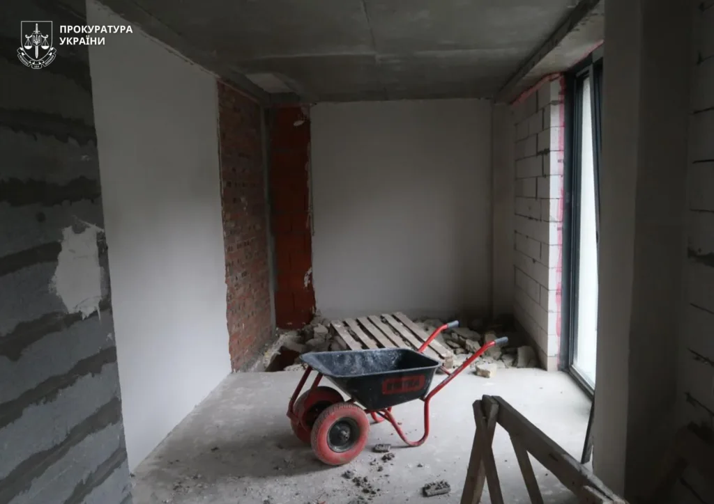 Будівельна кімната з тачкою та цеглою